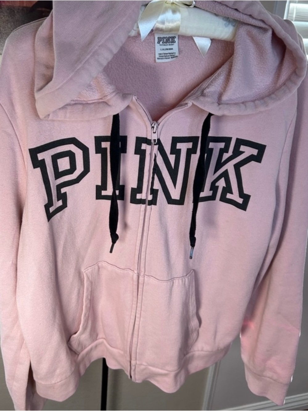 PINK Zip-Up Hoodie in Light Pink with Black Lettering
